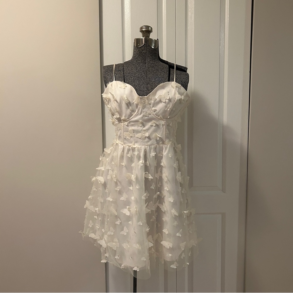 Ivory Butterfly Appliqué Mini Dress
